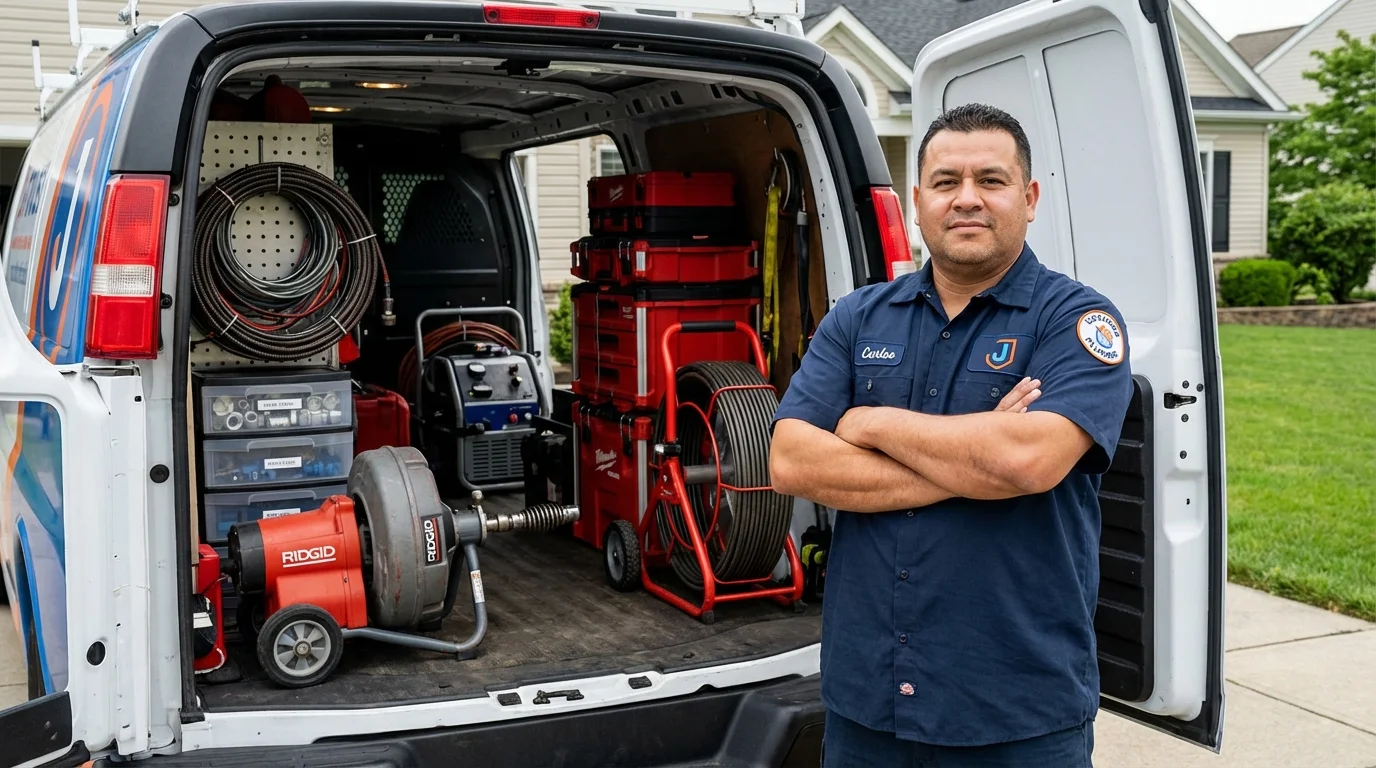 Professional drain cleaning equipment and Johns Plumbing LLC plumber in Fiskdale